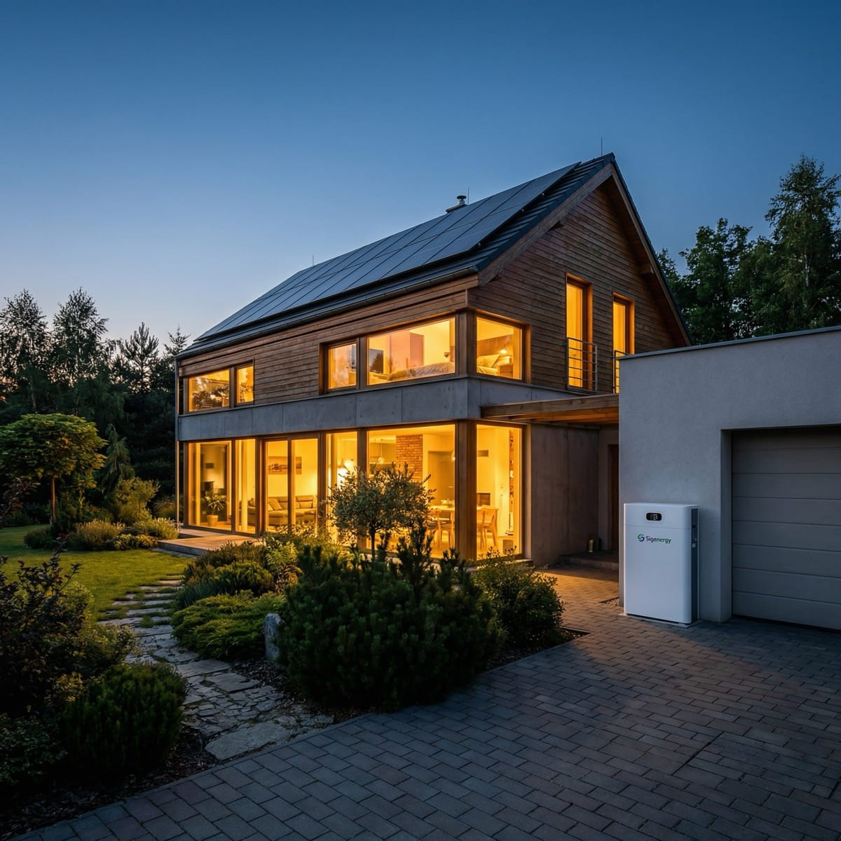 Dom z magazynem energii o zmierzchu